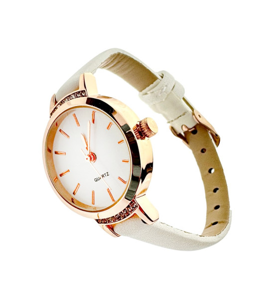 ALC Collection Beyaz Renk Zirkon Detay Altın Kaplama Kadın Kol Saati