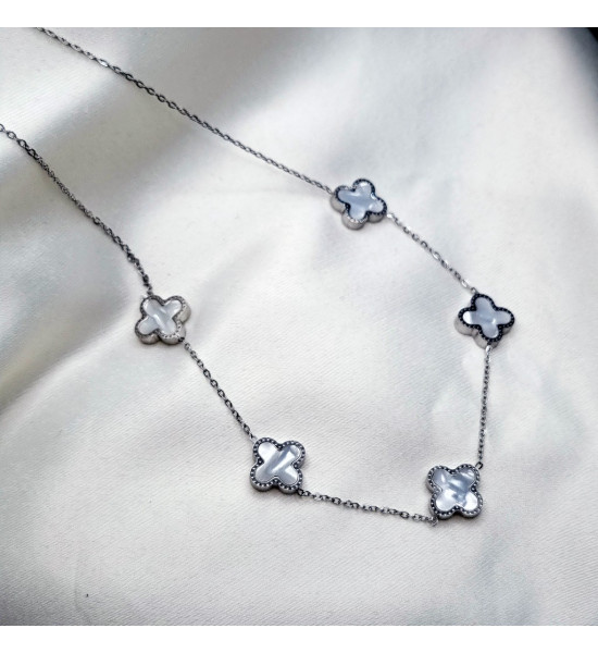 ALC Collection Gümüş Renk Yonca Tasarım Orijinal Çelik Kadın Kolye