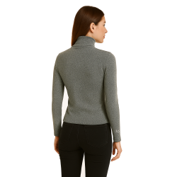 Uzun Kollu Simli Dik Yaka Bluz (Gri)