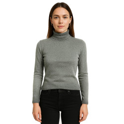 Uzun Kollu Simli Dik Yaka Bluz (Gri)