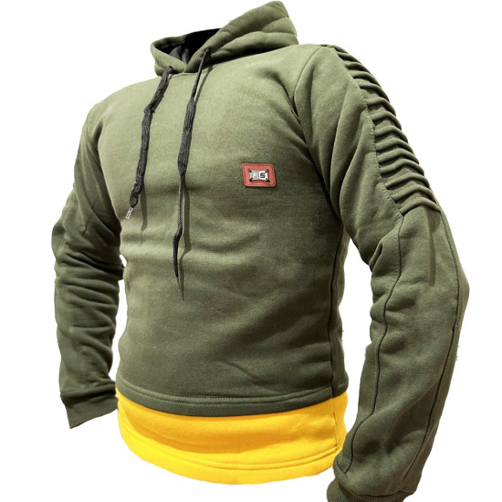 Şardonlu Kompakt Dar Kalıp Erkek Penye Sweatshirt Slim Fit (Asker Yeşili)