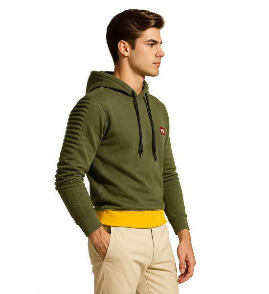 ALC Collection Şardonlu Kompakt Dar Kalıp Erkek Penye Sweatshirt Slim Fit (Asker Yeşili)