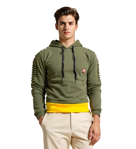 ALC Collection Şardonlu Kompakt Dar Kalıp Erkek Penye Sweatshirt Slim Fit (Asker Yeşili)