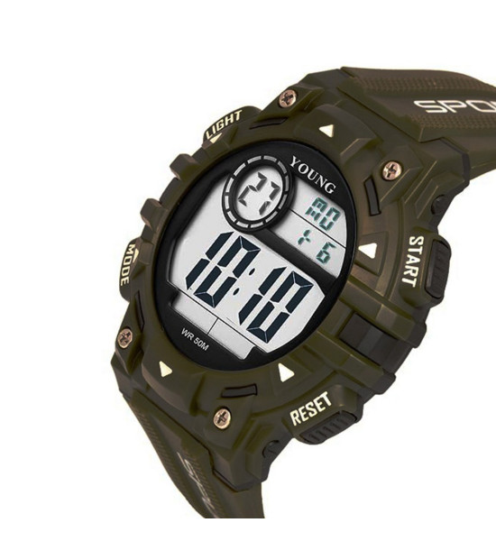 ALC Collection Dijital Su Koruyucu Sportif Büyük Erkek Kol Saati (Asker Yeşili)