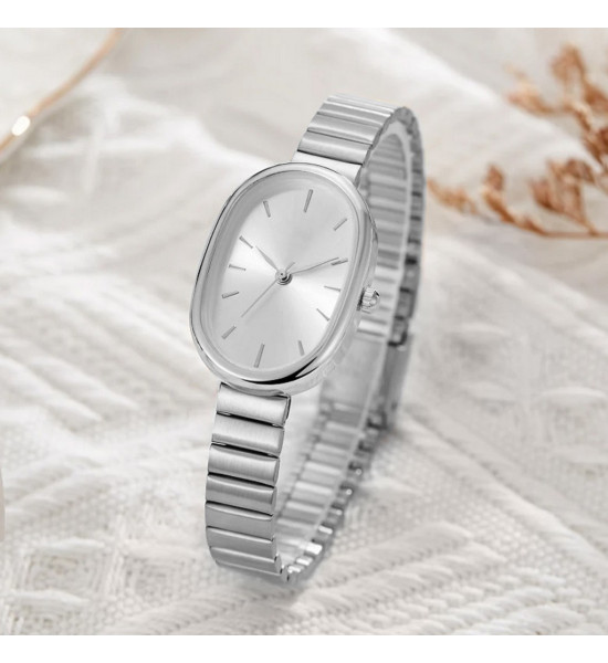 ALC Collection Oval Tasarım Gümüş Kaplama Minimalist Kadın Kol Saati