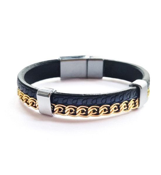 ALC Collection Zincir Detaylı Uniseks Deri Bileklik