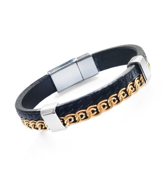 ALC Collection Zincir Detaylı Uniseks Deri Bileklik