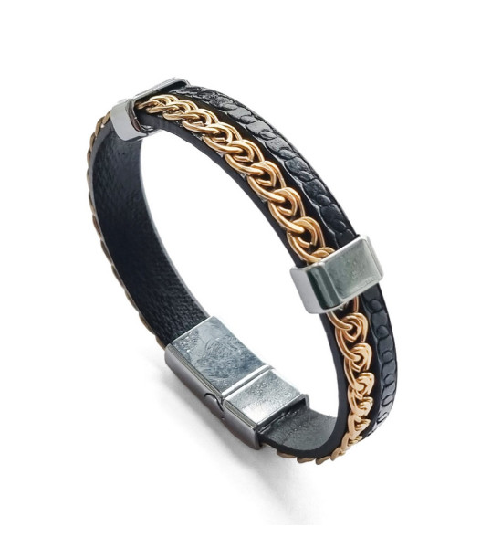 ALC Collection Zincir Detaylı Uniseks Deri Bileklik