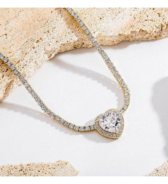 Su Yolu Zincir Büyük Kalp Tasarım Kadın Kolye (Altın)