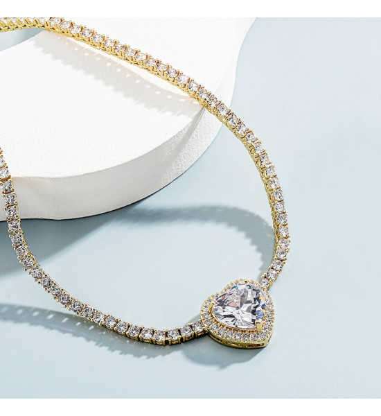 Su Yolu Zincir Büyük Kalp Tasarım Kadın Kolye (Altın)