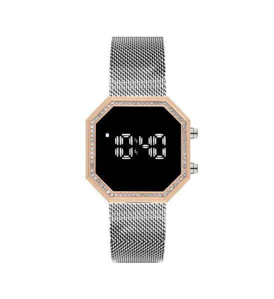 ALC Collection Taşlı Kadran Geometrik Tasarım Kadın Kol Saati (Gümüş / Altın)