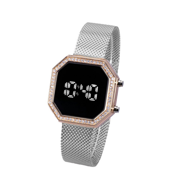 ALC Collection Taşlı Kadran Geometrik Tasarım Kadın Kol Saati (Gümüş / Altın)