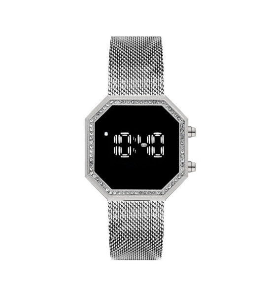 ALC Collection Taşlı Kadran Geometrik Tasarım Kadın Kol Saati (Gümüş)