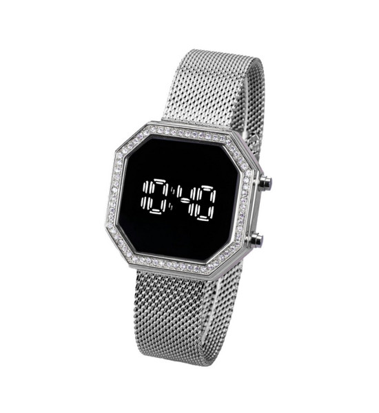 ALC Collection Taşlı Kadran Geometrik Tasarım Kadın Kol Saati (Gümüş)