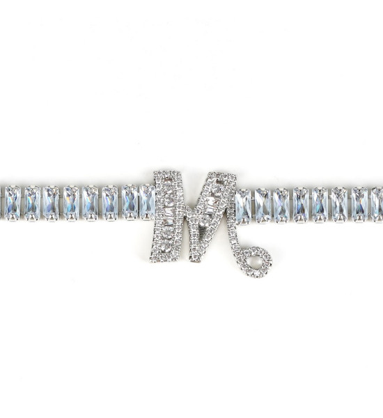 ALC Collection Gümüş Kaplama Zirkon Taşlı 'M' Harfli Çelik Bileklik