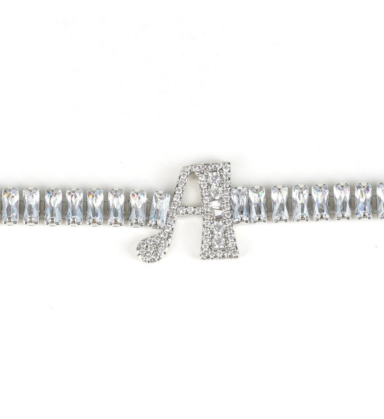 ALC Collection Gümüş Kaplama Zirkon Taşlı 'A' Harfli Çelik Bileklik