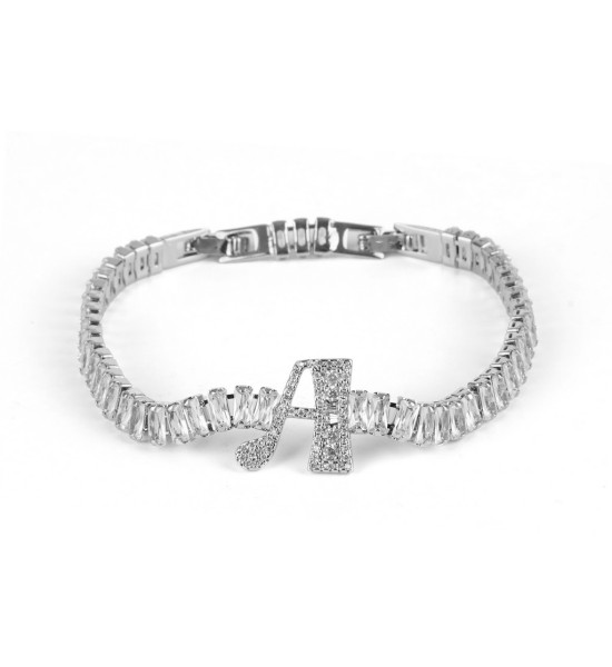 ALC Collection Gümüş Kaplama Zirkon Taşlı 'A' Harfli Çelik Bileklik