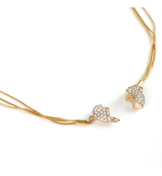 ALC Collection Kristal Taşlı İkili Kalp Uçlu Mıknatıslı Çelik Kolye (Altın)