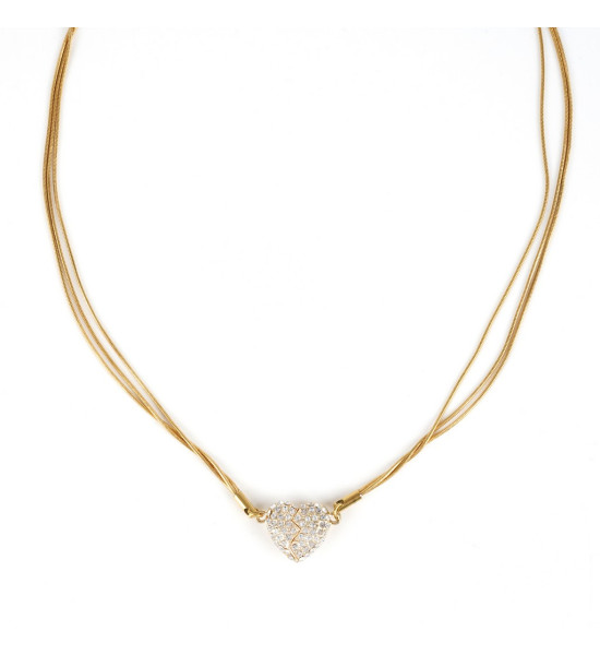 ALC Collection Kristal Taşlı İkili Kalp Uçlu Mıknatıslı Çelik Kolye (Altın)