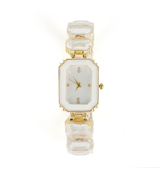 ALC Collection Lüks Taşlı Swarovski Model Dikdörtgen Kadın Kol Saati (Beyaz)