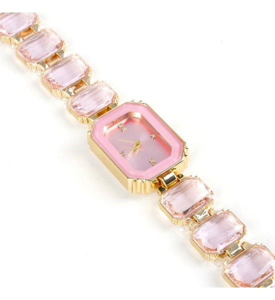 ALC Collection Lüks Taşlı Swarovski Model Dikdörtgen Kadın Kol Saati (Pembe)
