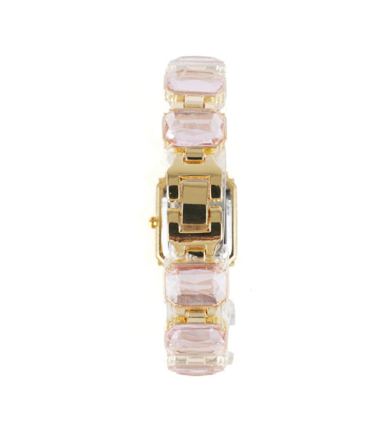 ALC Collection Lüks Taşlı Swarovski Model Dikdörtgen Kadın Kol Saati (Pembe)
