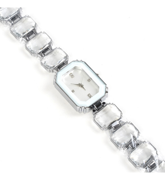 ALC Collection Lüks Taşlı Swarovski Model Dikdörtgen Kadın Kol Saati (Gümüş)