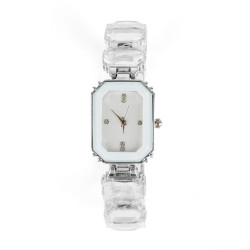 Lüks Taşlı Swarovski Model Dikdörtgen Kadın Kol Saati (Gümüş)