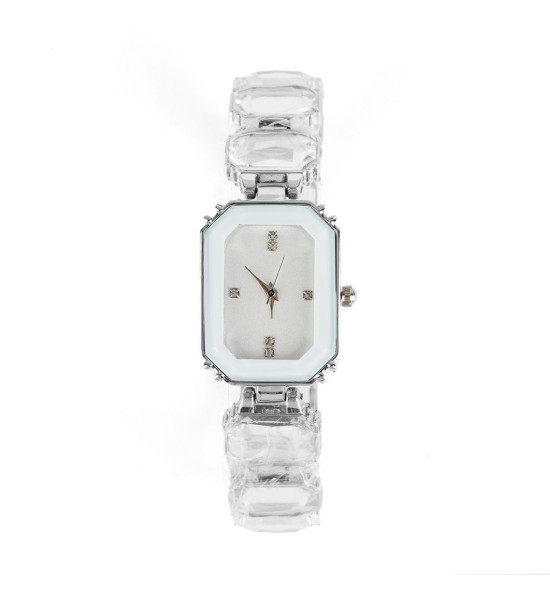ALC Collection Lüks Taşlı Swarovski Model Dikdörtgen Kadın Kol Saati (Gümüş)