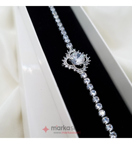 ALC Collection Tek Taş Yonca Tasarım Gümüş Kaplama Kadın Bileklik