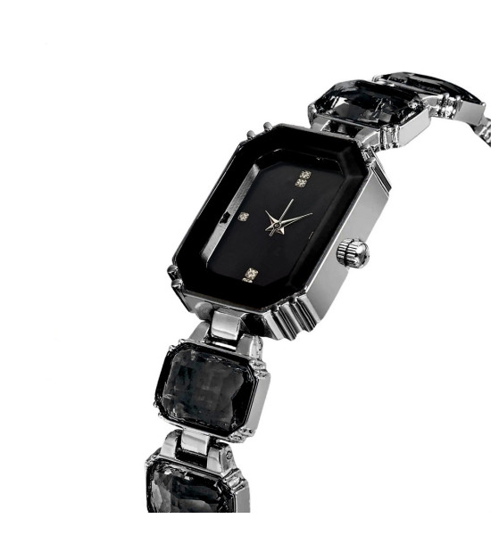 ALC Collection Lüks Taşlı Swarovski Model Dikdörtgen Kadın Kol Saati (Siyah)
