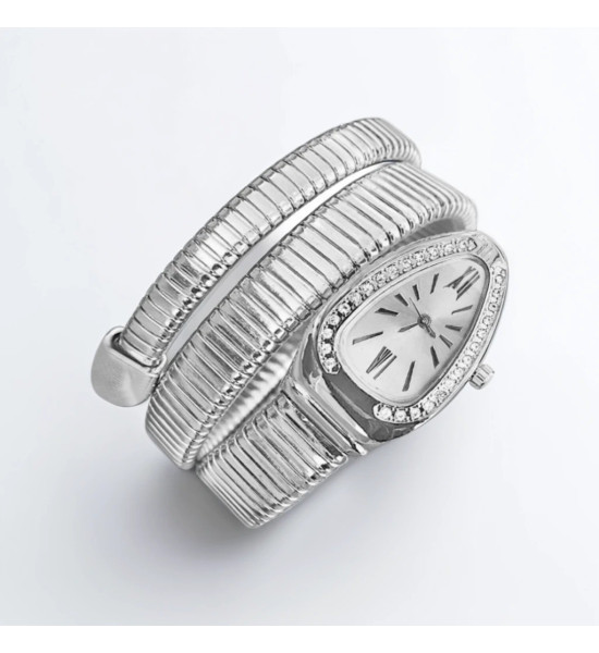 ALC Collection Lüks Yılan Tasarım Zirkon Detay Kol Saati (Gümüş)