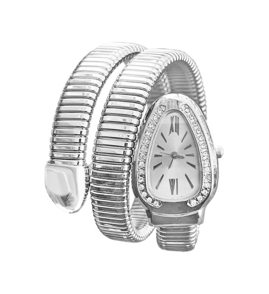 ALC Collection Lüks Yılan Tasarım Zirkon Detay Kol Saati (Gümüş)