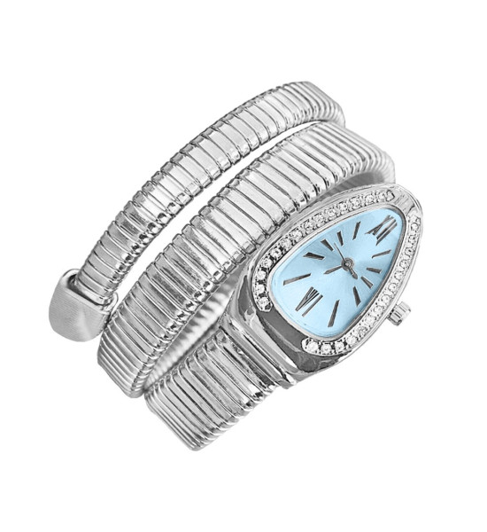 ALC Collection Lüks Yılan Tasarım Zirkon Detay Kol Saati (Açık Mavi)