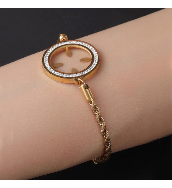 ALC Collection Çeyrek Altın Bölmeli Zirkon Detaylı Çelik Bileklik