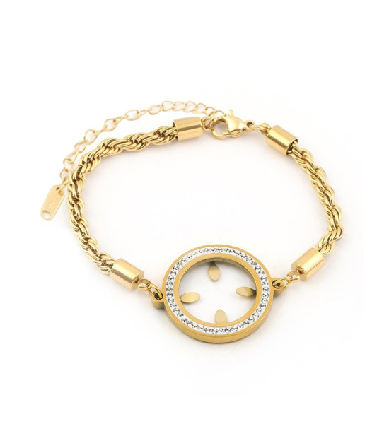 ALC Collection Çeyrek Altın Bölmeli Zirkon Detaylı Çelik Bileklik