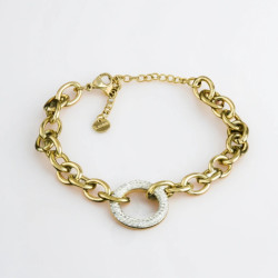 Zincir Tasarım Oval Zirkon Detaylı Çelik Bileklik (Altın)