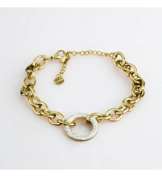 ALC Collection Zincir Tasarım Oval Zirkon Detaylı Çelik Bileklik (Altın)