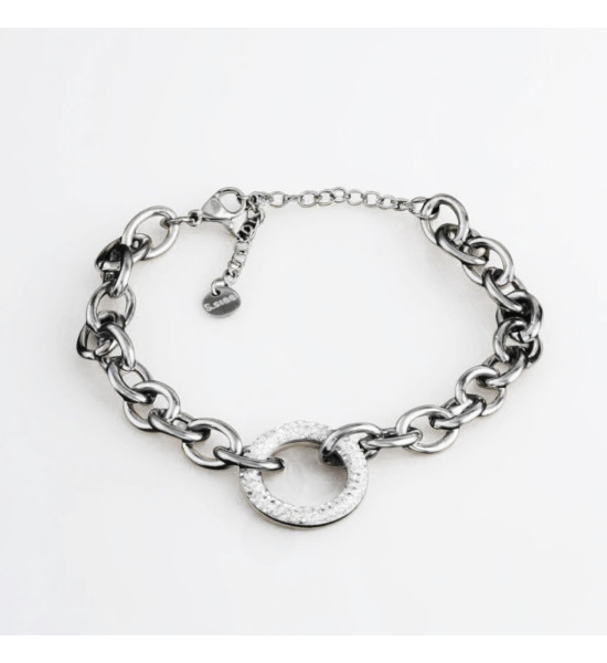 ALC Collection Zincir Tasarım Oval Zirkon Detaylı Çelik Bileklik (Gümüş)