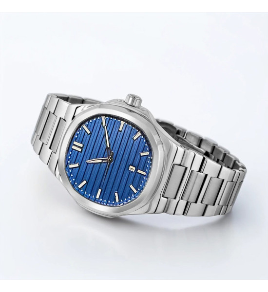 ALC Collection Patek Tasarım Geometrik Model Takvimli Lüks Kol Saati (Parlament Mavi)