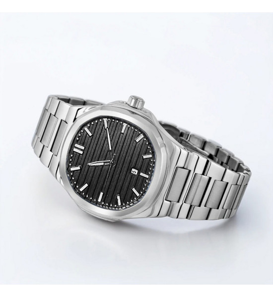 ALC Collection Patek Tasarım Geometrik Model Takvimli Lüks Kol Saati (Siyah / Gümüş)