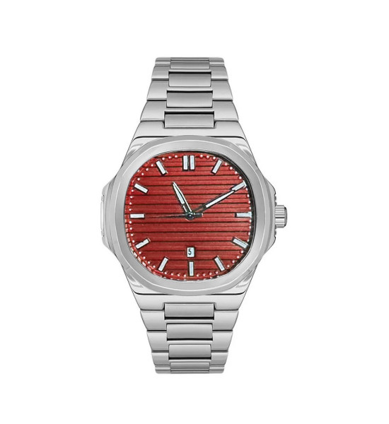 ALC Collection Patek Tasarım Geometrik Model Takvimli Lüks Kol Saati (Bordo)
