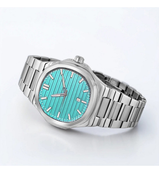 ALC Collection Patek Tasarım Geometrik Model Takvimli Lüks Kol Saati (Açık Mavi)