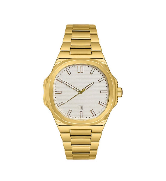 ALC Collection Patek Tasarım Geometrik Model Takvimli Lüks Kol Saati (Altın / Beyaz)