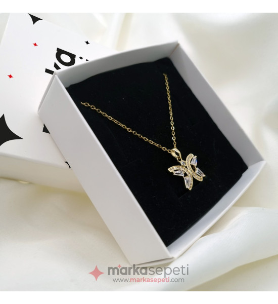 ALC Collection Zirkon Kelebek Tasarım Altın Kaplama Orijinal Çelik Kadın Kolye