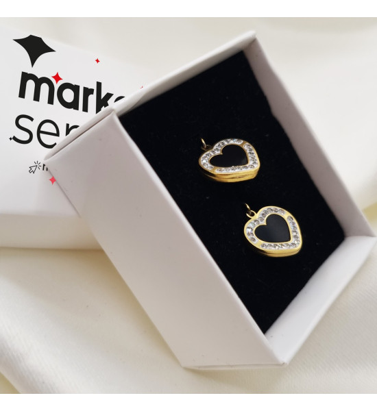 ALC Collection Zirkon Detay Kalp Tasarım Altın Kaplama Küpe