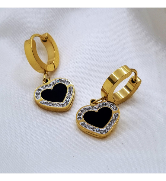 ALC Collection Zirkon Detay Kalp Tasarım Altın Kaplama Küpe