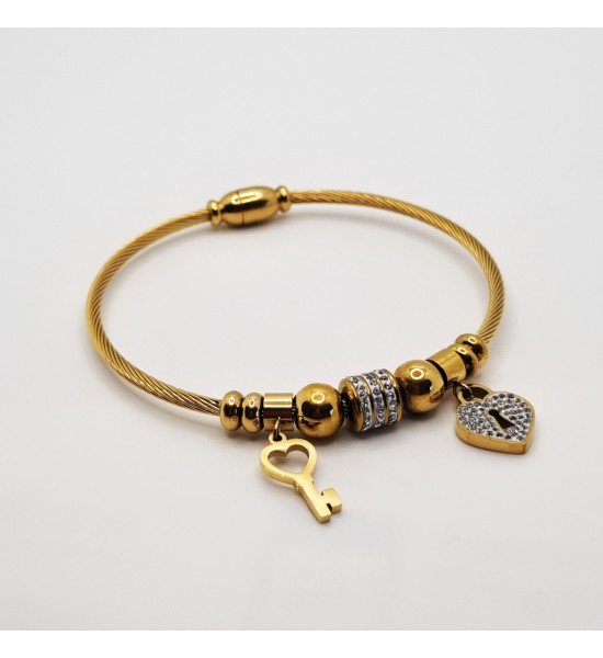 ALC Collection Anahtar ve Kalp Kilit Tasarım Burma Kelepçe Kadın Bileklik