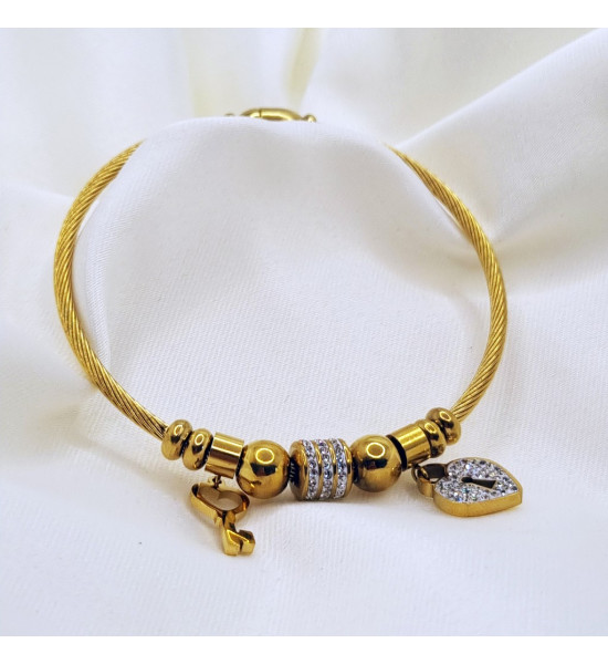 ALC Collection Anahtar ve Kalp Kilit Tasarım Burma Kelepçe Kadın Bileklik