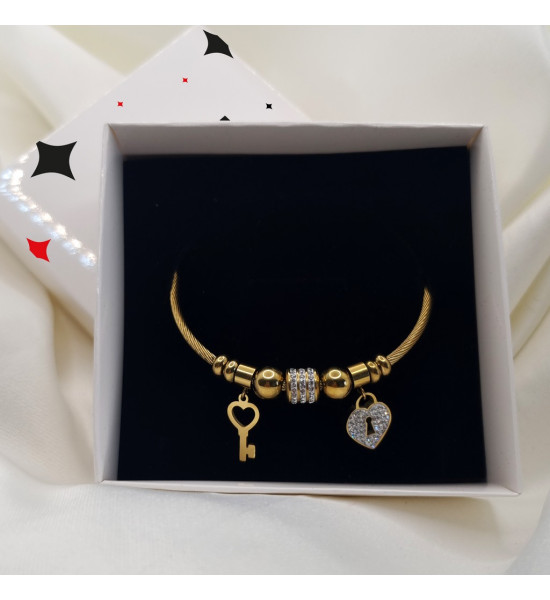 ALC Collection Anahtar ve Kalp Kilit Tasarım Burma Kelepçe Kadın Bileklik